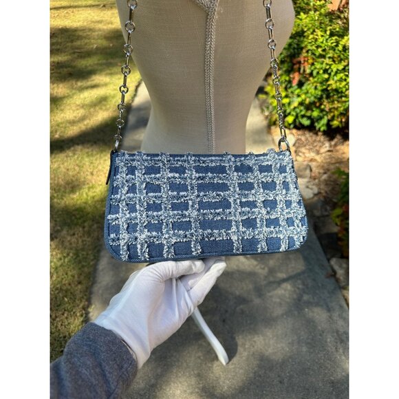 Michael Kors Empire Medium Frayed Blue Denim Chain-Link Pouchette 32S4S8EW6C - Picture 8 of 16